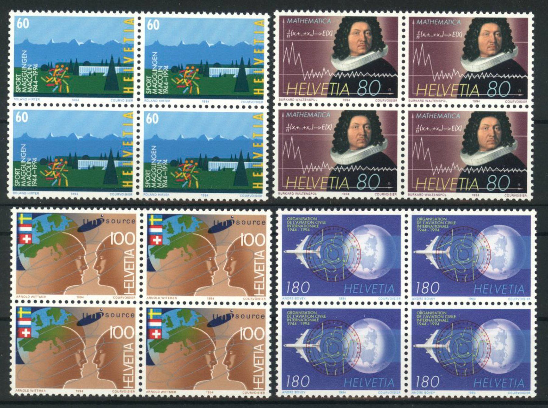 Alle Briefmarken: 1994, Sonderpostmarken II, Viererblöcke ** – Gebraucht aus Willisau von Vollstempel