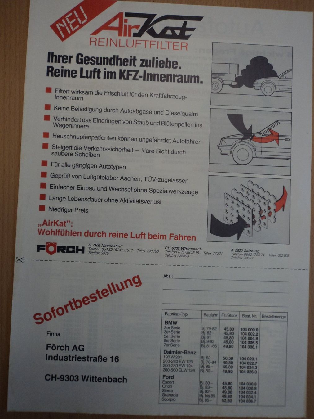 Documenti: Prospekt AirKat Reinluftfilter 1980er – Usato da Schwarzenburg venduto da modelCARama 3