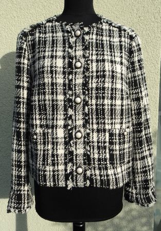 Zara Basic Blazer Jacke Boucle schwarz weiss Gr. L 40