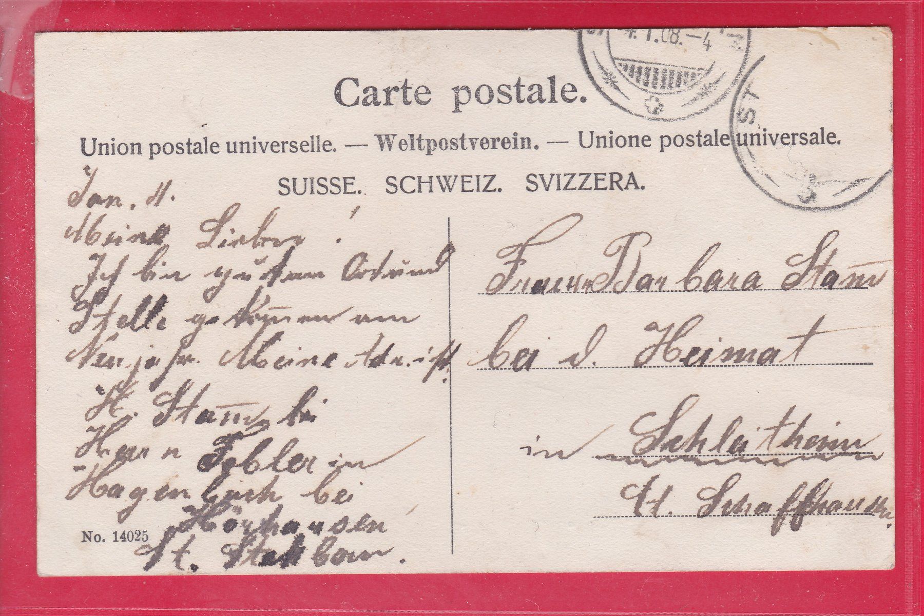 Cartoline postali: FRAUENFELD, 4.1.1908, BAHNHOF, POSTGEBÄUDE, BIERHAUS – Usato da Oberrieden venduto da Gebirgsstelze 1
