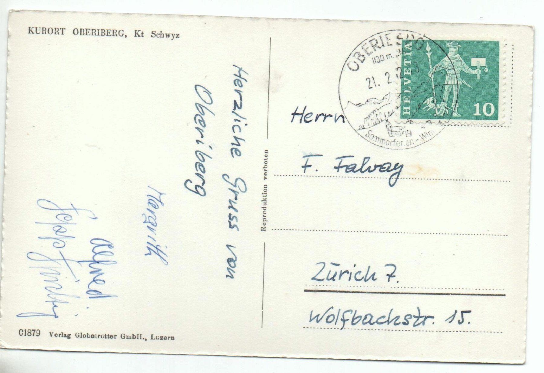 Cartoline postali: OBERIBERG Nr. 1879 – Usato da Jona venduto da philajona 1
