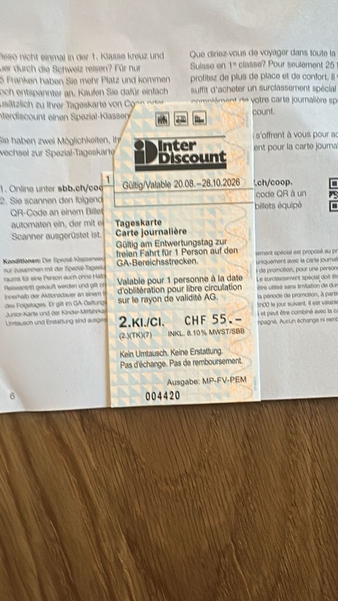 Biglietti: Tages karte  valid until October 28 – Nuovo (secondo la descrizione) da Zürich venduto da Perdu