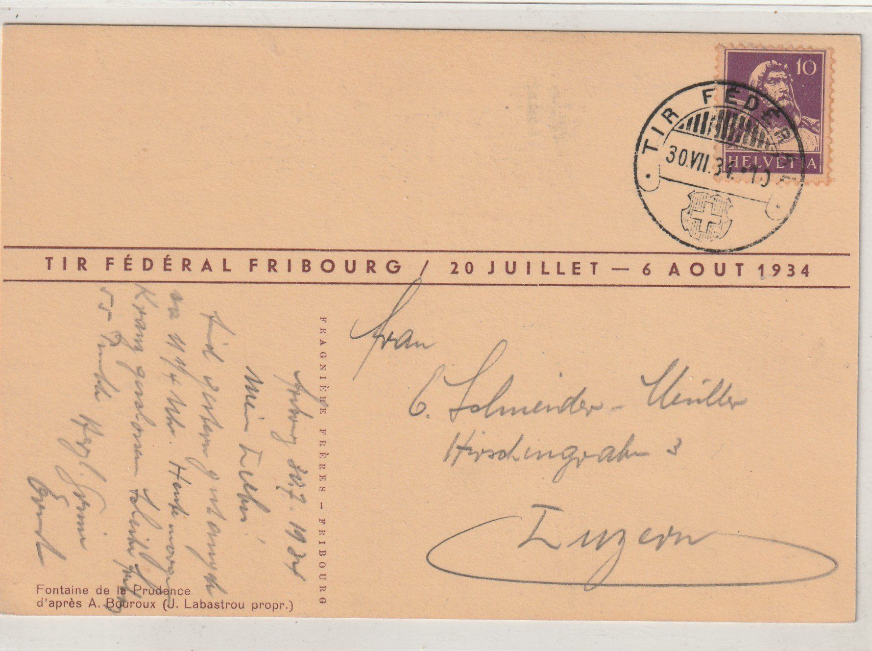 Cartoline postali: Fribourg Eidg. Schützenfest 1934 – Usato da Rorschacherberg venduto da fratovi2