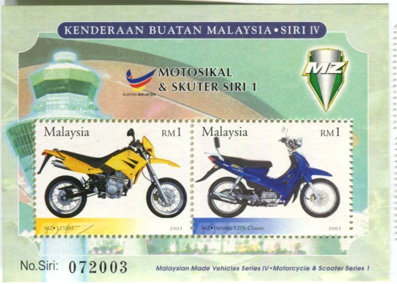 Tutti i francobolli: Block "Scooter und Motorräder". Malaysia – Nuovo e nell'imballaggio originale da Basel venduto da Butsch5