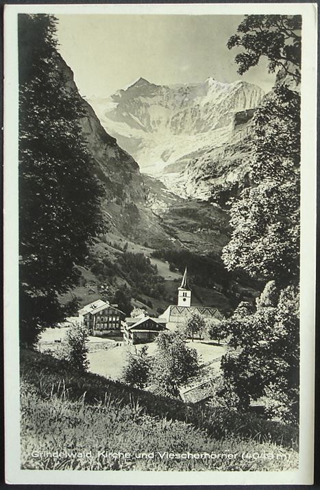 Ansichtskarten: GRINDELWALD Kirche und Viescherhörner – Gebraucht aus Jona von philajona