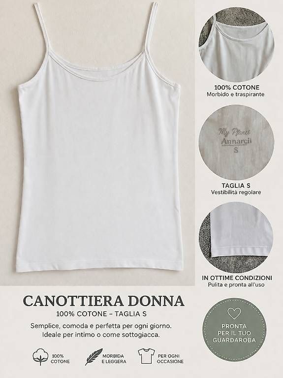 T-shirt: Canottiera 100% cotone – Nuovo (secondo la descrizione) da Davesco-Soragno venduto da Mia_sii