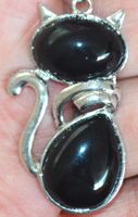 Halskette K-1278 – Obsidian – Katze - 44x25x6mm