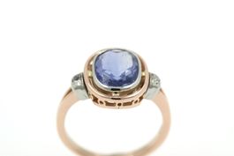 Vintage Ring mit einem Ceylon Saphir und 2 Brillanten *S4236