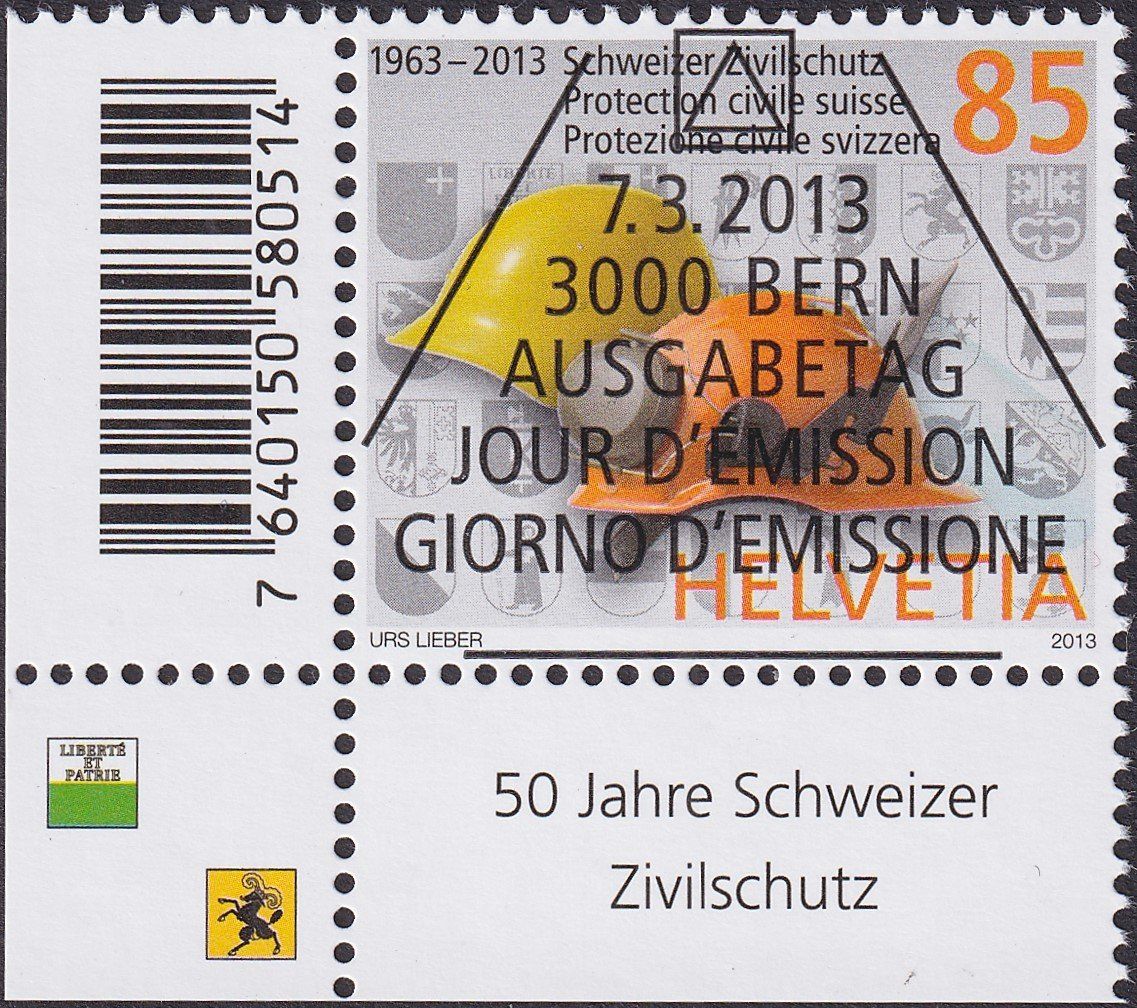 Tutti i francobolli: 2013, Nr.1553 "Zivilschutz" mit ET-Voll-Stempel +ECKTABS. – Usato da Sursee venduto da Luzernerraute