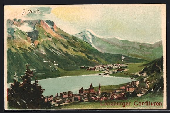 Cartoline postali: Litho St. Moritz, Orts-Panorama, Reklame – Usato da Berlin venduto da bartko-reher