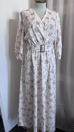 Kleid mit Blumenmuster und Gürtel Langarm Grösse M