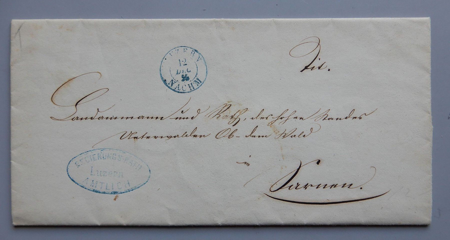 Dokumente: Luzerner Regierungsratsmitteilung 1855 – Gebraucht aus Dielsdorf von bonambler