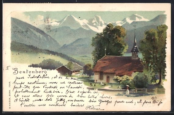 Cartoline postali: Litho Beatenberg, Partie an der Dorfkirc – Usato da Berlin venduto da bartko-reher