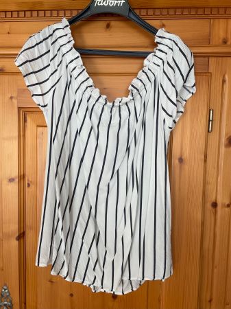 CHICORÉE CARMEN-BLUSE - WEISS GESTREIFT - GRÖSSE XL - NEU