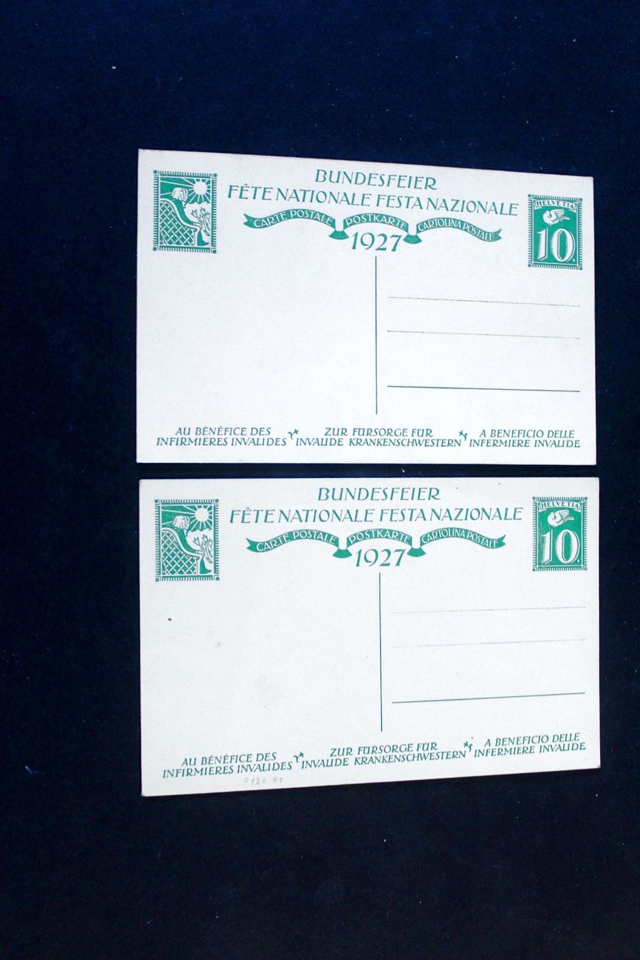 Cartoline postali: 2x BUNDESFEIER - POSTKARTE, 1927. Ungelaufen – Usato da Bern venduto da Vitaneuf 1