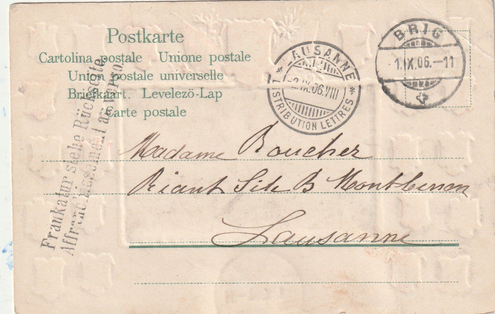 Cartoline postali: Schweiz - Wappeb Prägekarte 1909 – Usato da Lumbrein venduto da made02 1