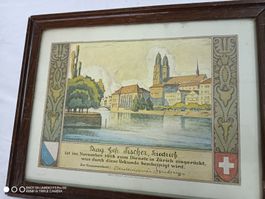 Vintage Zürich mit Urkunde von 1918 1. Weltkrieg Militär