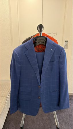 Herren Anzug Alferano blau kariert