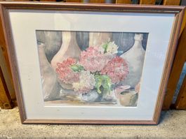 Aquarell Blumen Stillleben gerahmt guter Zustand