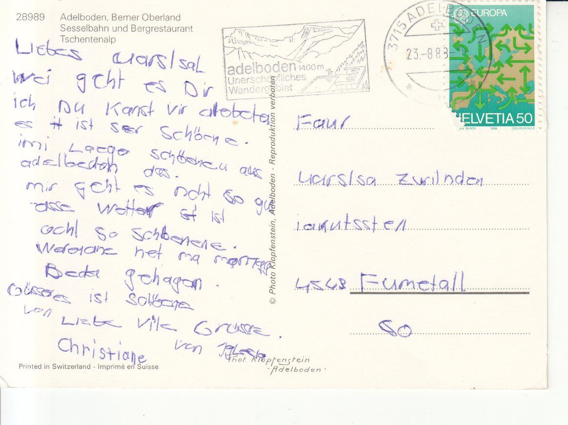 Cartoline postali: Tschentenalp 1988 – Usato da Bürglen TG venduto da StampGraf 1