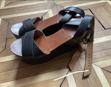 Isabel Marant Schwarze Ledersandalen Gr. 39 Plateau Holz