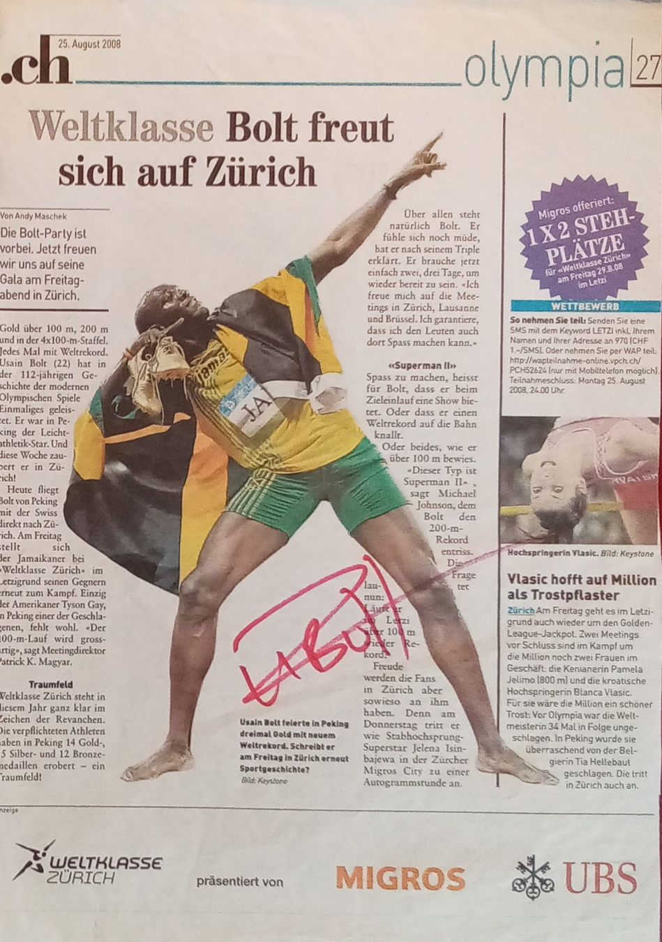 Autogramme: Usain Bolt Autogramm signiert Bild 20x30cm – Gebraucht aus Bischofszell von Gottselig