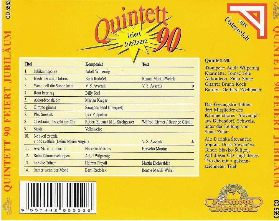 CD: CD Quintett 90, Oberkrainer, Volksmusik, Stimmung, Tradition – Nuovo (secondo la descrizione) da Wuerenlos venduto da Zoechi 1
