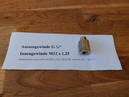 Adapter Druckluftpistole Düse M12 x 1.25 auf 1/4'' Messing