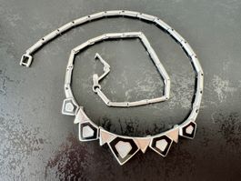 Vintage Sterlingsilber Halskette mit Onyx & Perlmutt