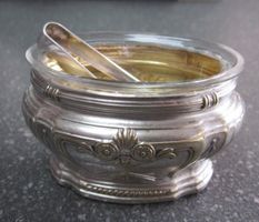Alte Salz/Gewürz/Zuckerschale mit Zange SIGG & Glaseinsatz