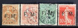 FRANCE 1901 à 1907: 4 timbres F. M. franchise militaire, O