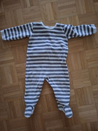Pyjama velours bébé Petit Bateau rayée grise et blanche 74cm