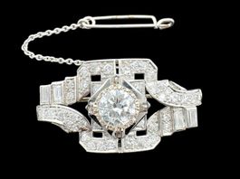 Art Deco Brosche Diamanten 3.1ct Platin 950 3.8x2cm *S1866