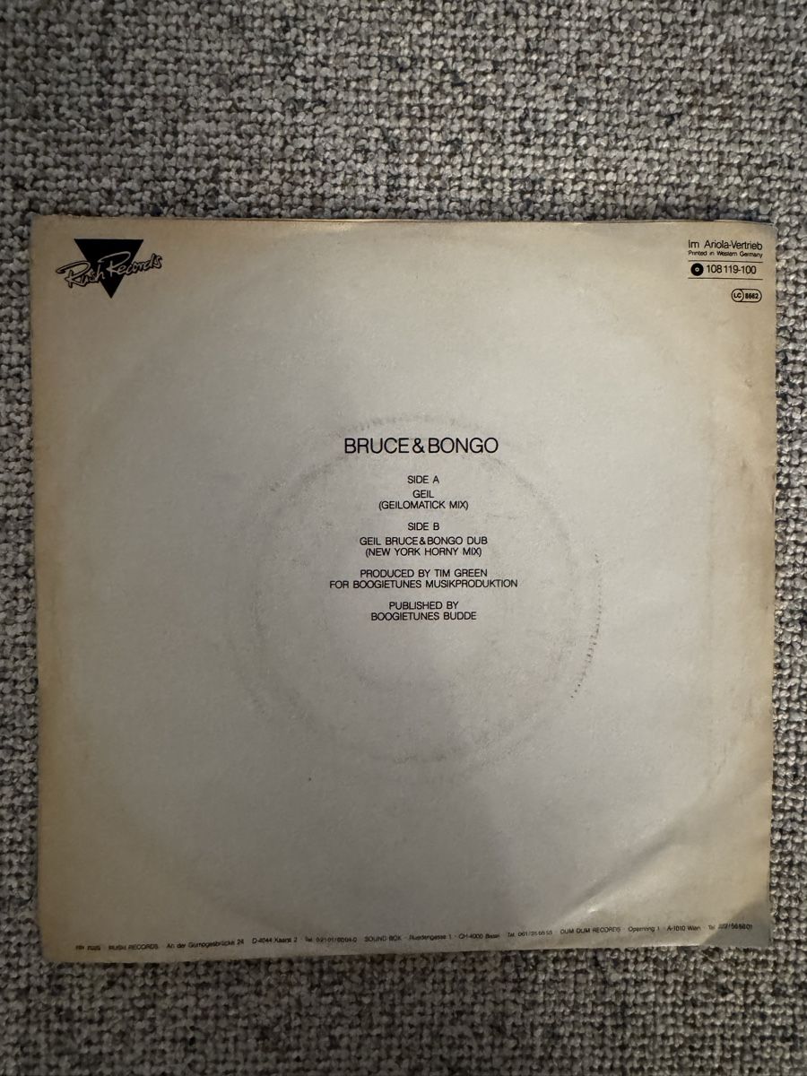 Vinyles: Bruce & Bongo - Geil - 7" Single - 80s – D'occasion à Rorbas par BlackstarRecords 1