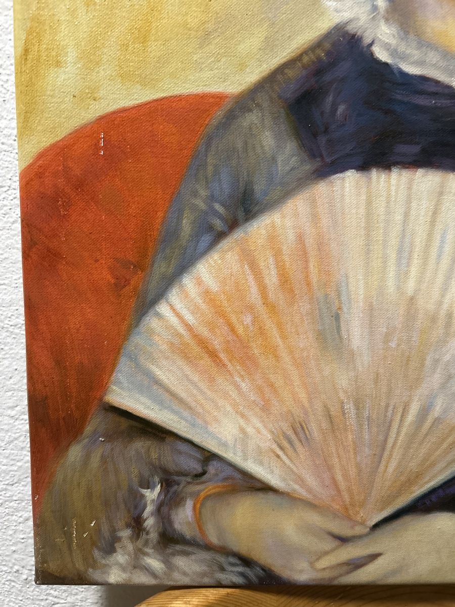 Dipinti: Gemälde, Junge Dame mit Fächer, gerahmt – Usato da Glarus venduto da KunstWerkEr-LS87 3