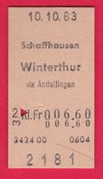 KARTON BILLETT, SCHAFFHAUSEN - WINTERTHUR, 2.KLASSE, EINFACH