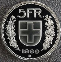 5 Franken Schweiz 1999 pp / aus Münzsatz/in einer Münzkapsel