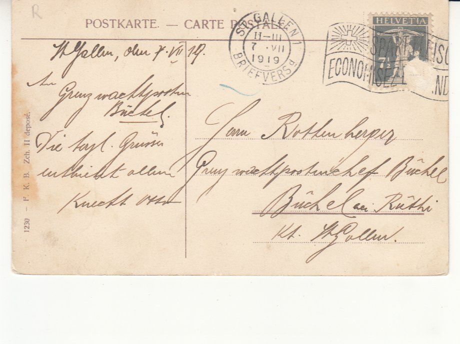 Cartoline postali: St. Gallen Hadwig Schulhaus 1919 – Usato da Bürglen TG venduto da StampGraf 1