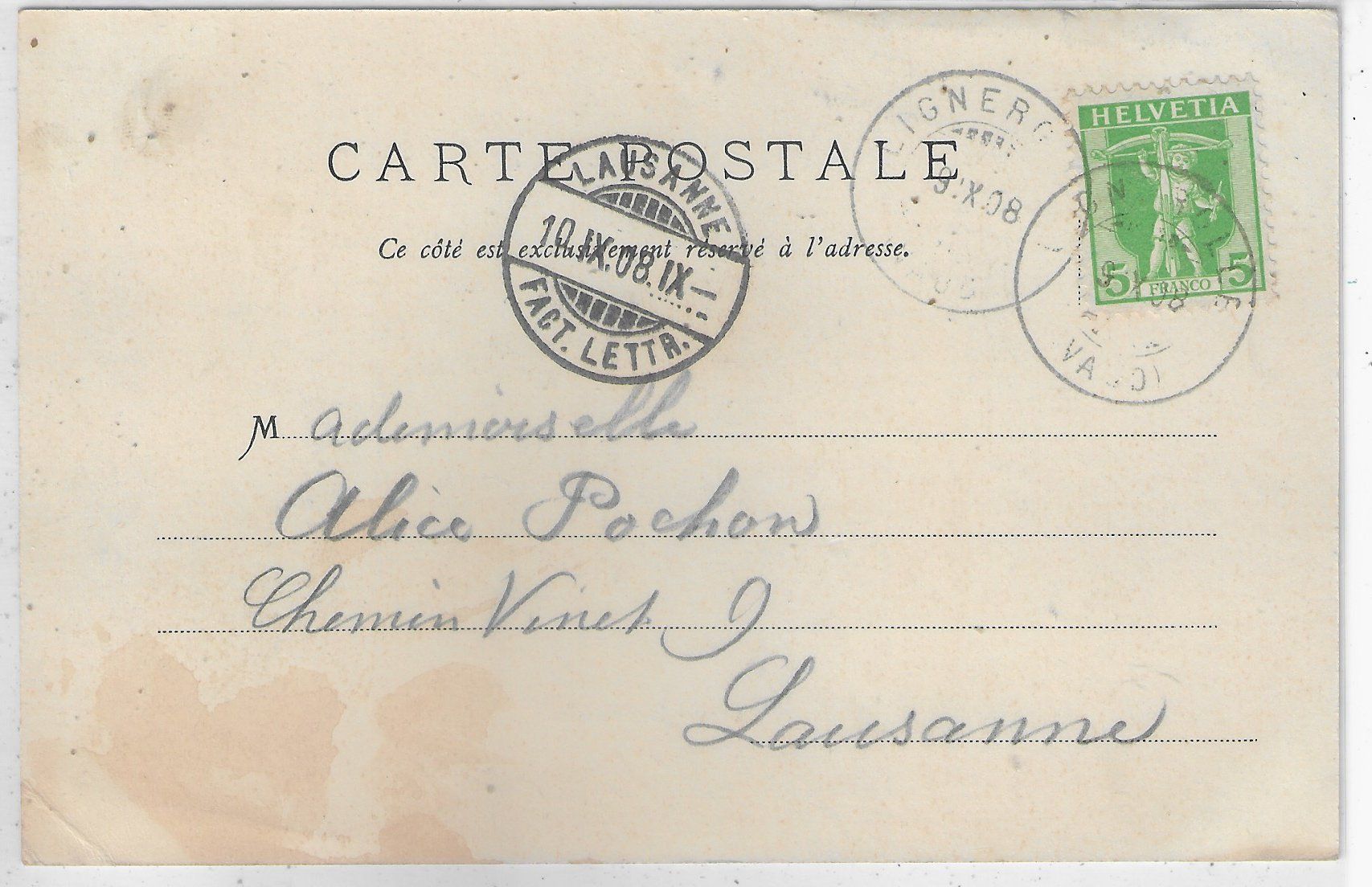 Cartoline postali: Lignerolle - Vue generale – Usato da Ettingen venduto da Kartenplanet 1