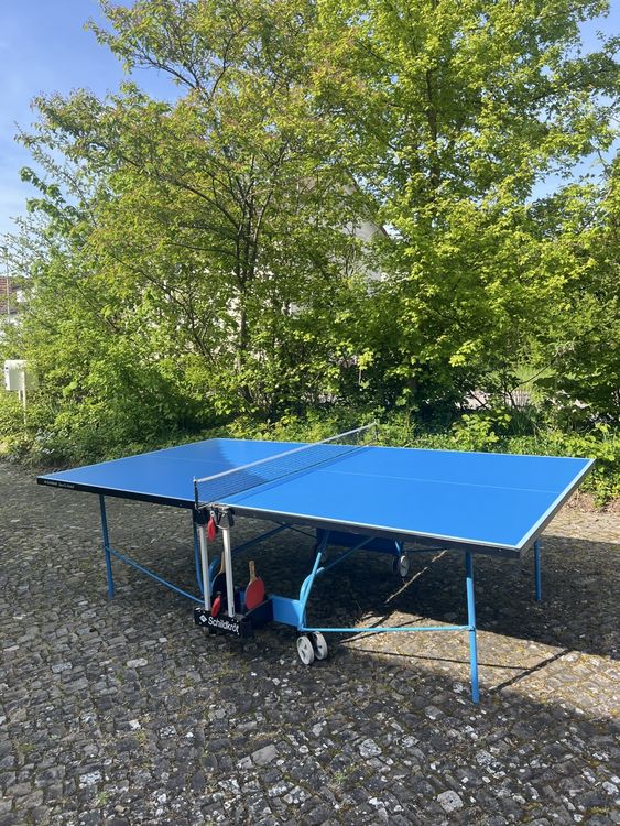 Tavolo Da Ping Pong Schildkröt SpaceTec Outdoor – 4 Mm, Resistente Alle Intemperie, Blu/Nero, Con Ruote E Rete Integrata
