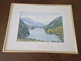 Original Aquarell R.J. Klassen – Vierwaldstättersee / Horw