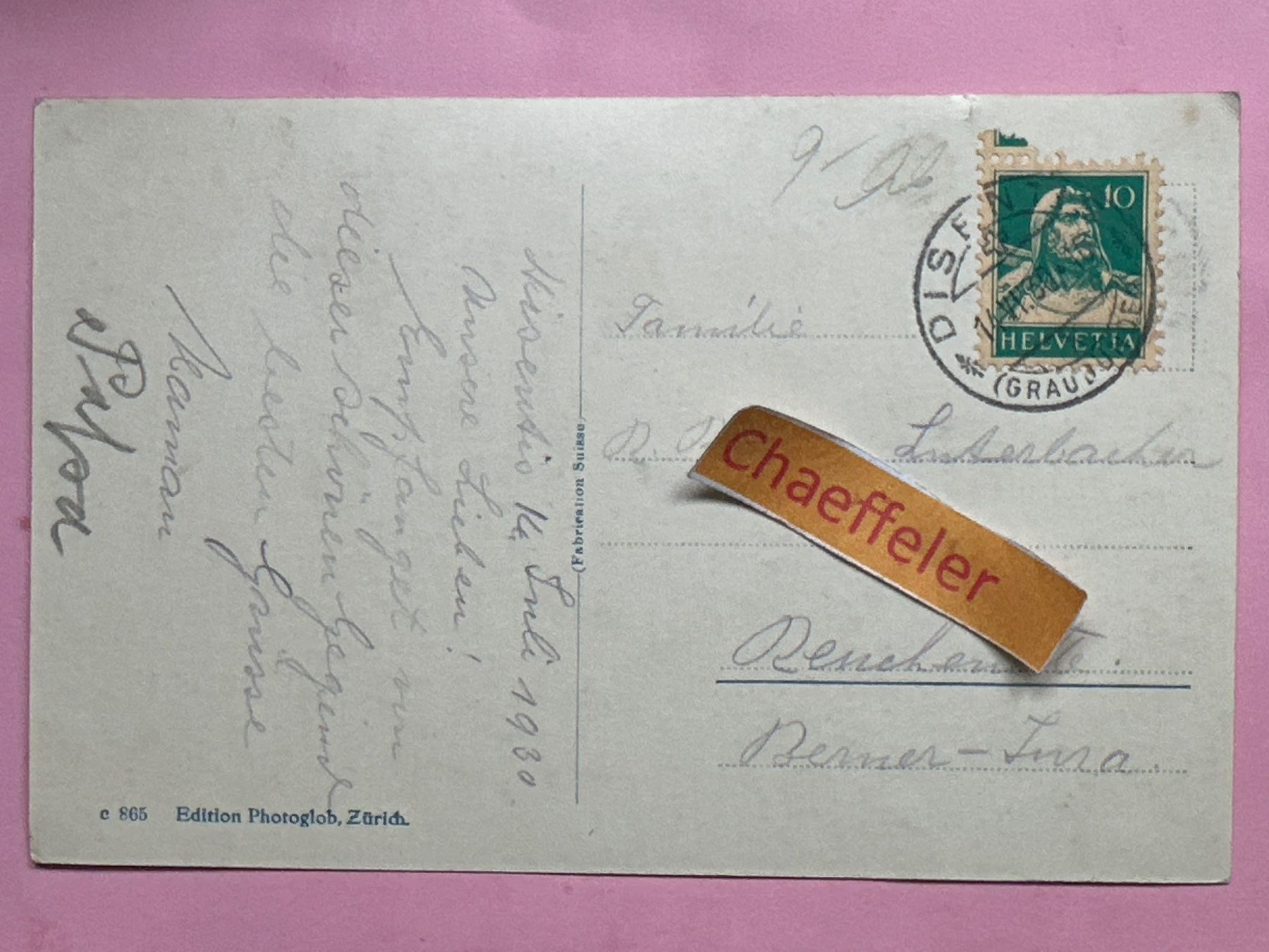 Cartoline postali: 1930 Disentis – Difettoso da Zürich venduto da Chaeffeler 1