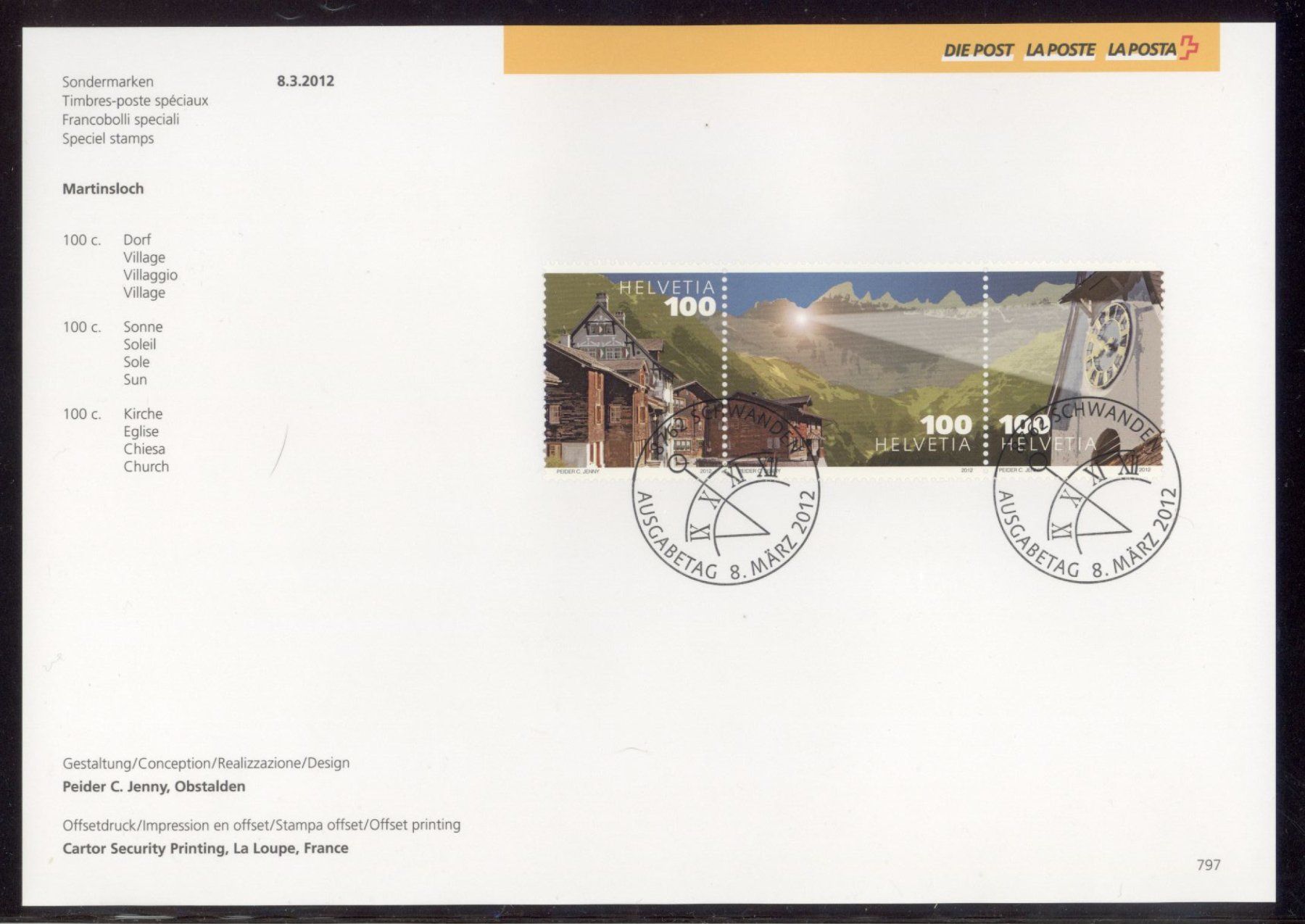 Alle Briefmarken: 2012, Sammelblatt, Martinsloch Nr. 797 – Gebraucht aus Willisau von Vollstempel