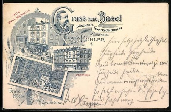 Ansichtskarten: Litho Basel, Alte Bayr. Bierhalle von Fr – Gebraucht aus Berlin von bartko-reher