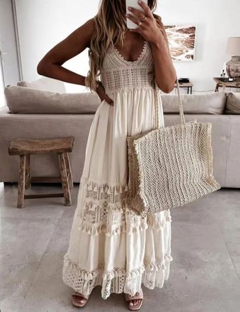 Beiges Maxikleid Boho Gr S *neu*