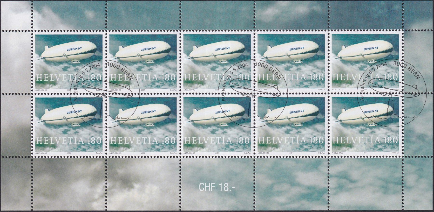 Tutti i francobolli: 2004: Nr.1121, ZEPPELIN (Kleinbogen) mit Ersttags-Stempel – Usato da Sursee venduto da Luzernerraute