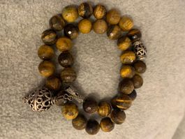 Edelstein Armband, Tigeraugen, Versilbertverscluss