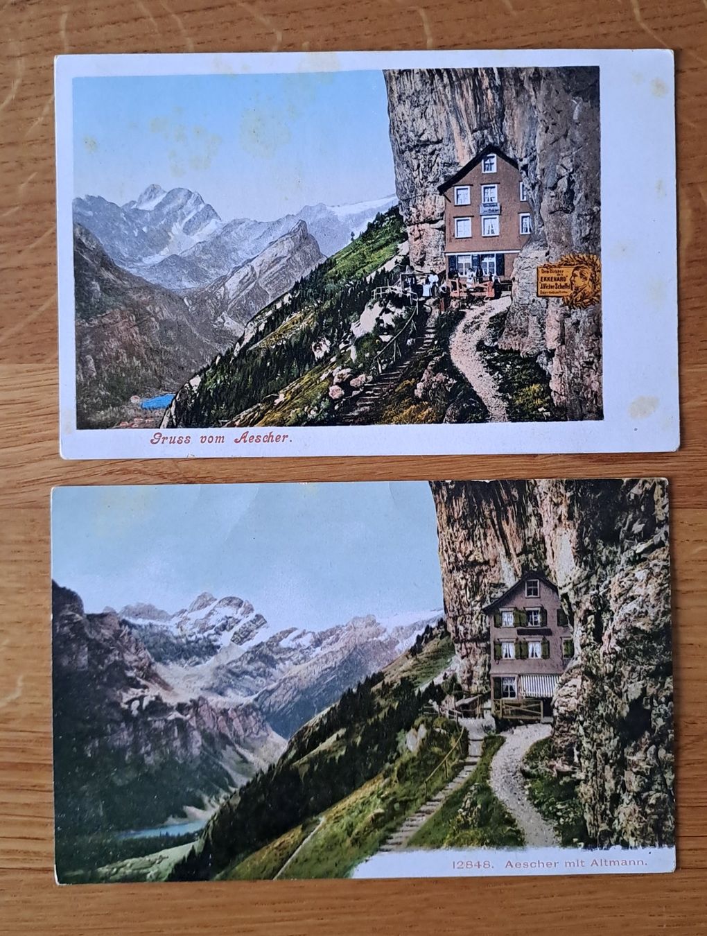 Cartoline postali: Ansichtskarte Gruss vom Aescher, Aescher mit Altmann – Usato da Speicherschwendi venduto da allowed-crime