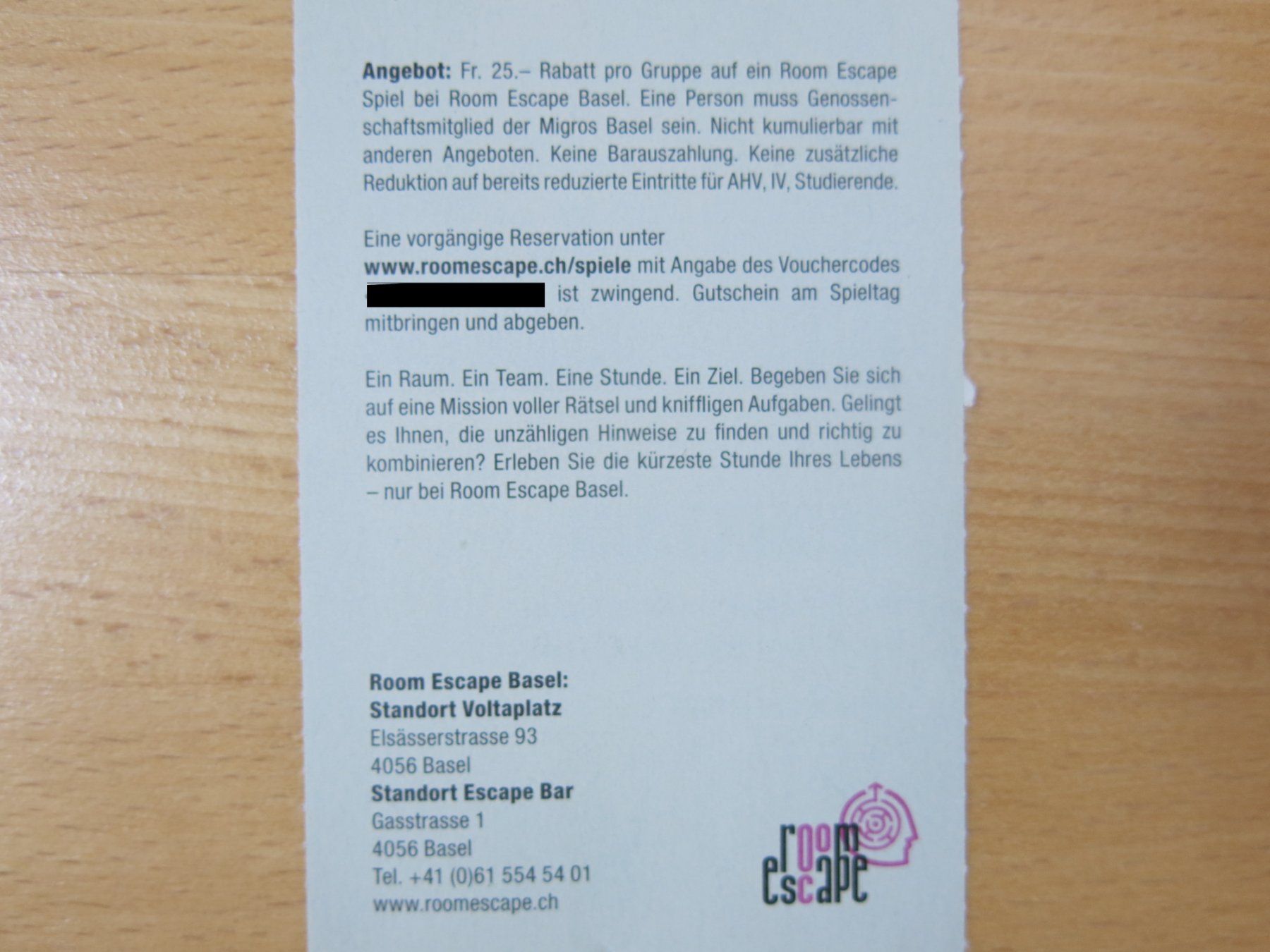 Buoni: 25.-- Rabatt Room Escape Basel – Nuovo (secondo la descrizione) da Sissach venduto da kaupa 1