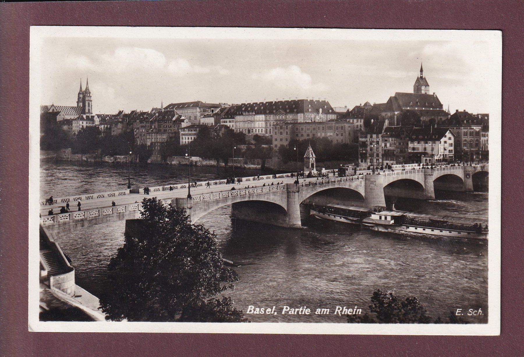 Cartoline postali: BASEL - Partie am Rhein mit Schiff – Usato da Pully venduto da nicecards